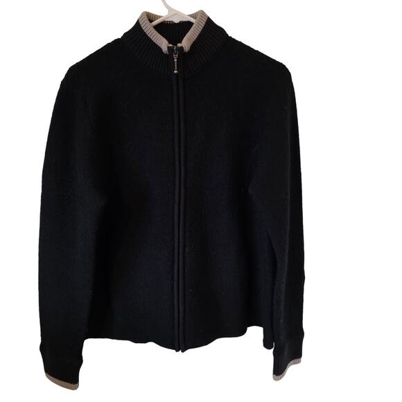 Cabelas Womens Boiled Wool Full Zip Jacket Cardigan Sweater Size Large Black - Picture 1 of 4